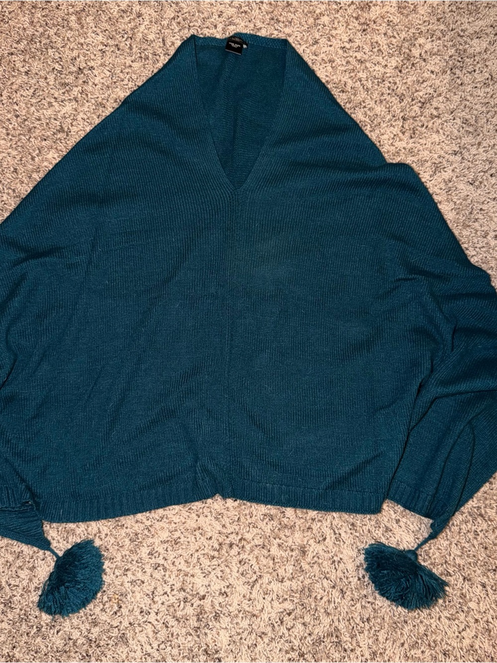 Ann Taylor Teal V-Neck Sweater with Tassel Details